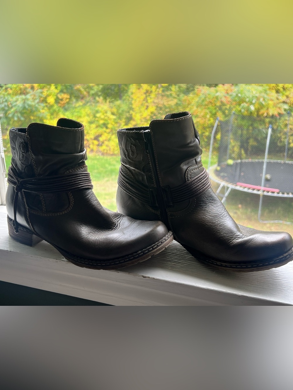 Remonte Dark Brown Leather Ankle Booties with Wrap Strap